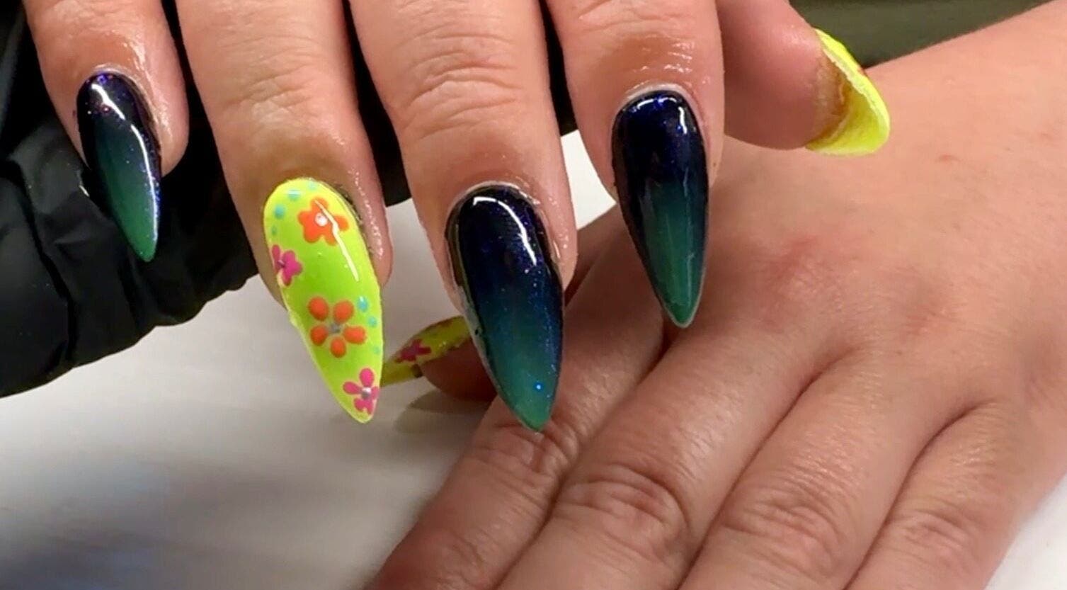 Elegant gradient and floral nail art at Afterglow Beauty, Cambridge, England, GB