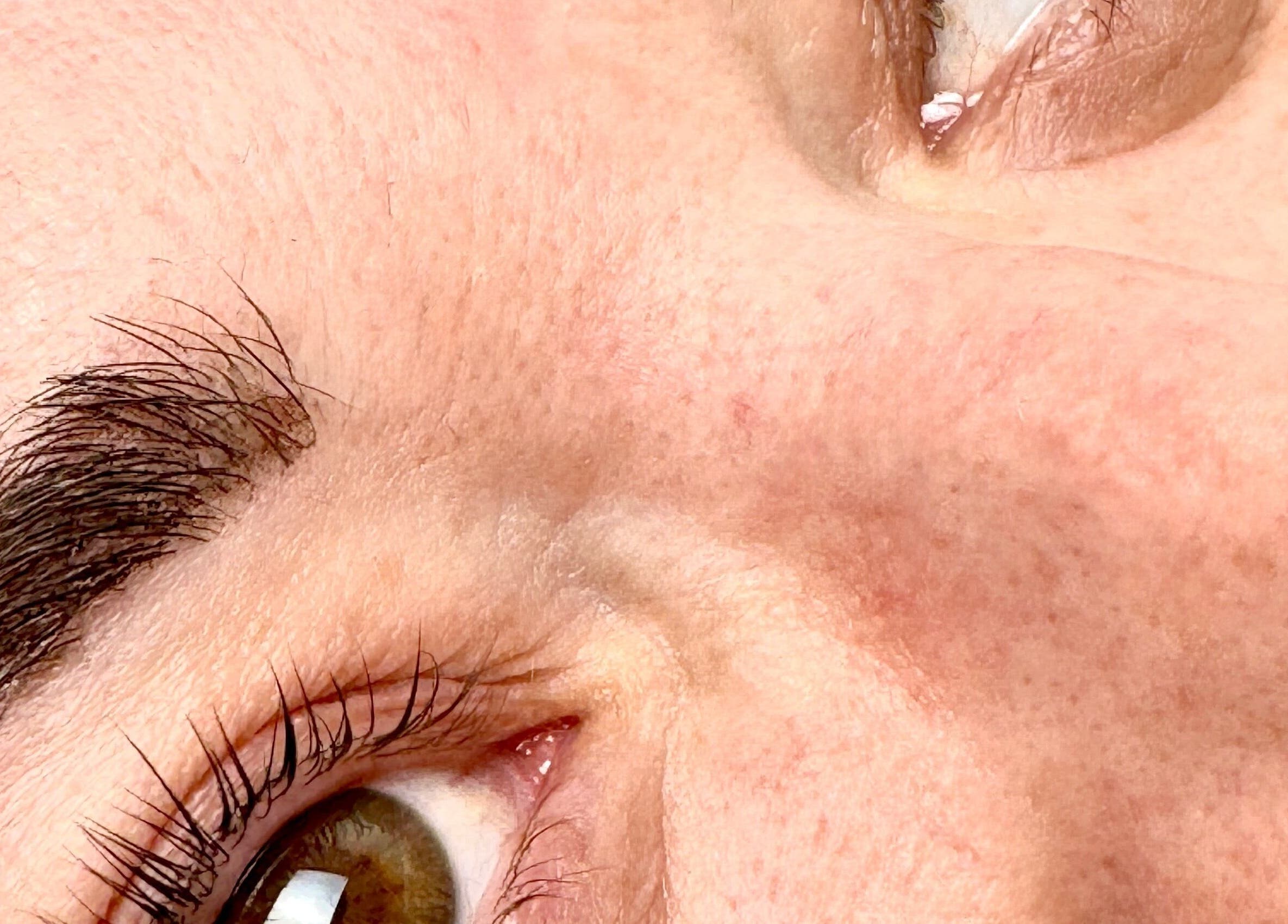 Close-up of detailed brow grooming at Afterglow Beauty, Cambridge, England, GB.
