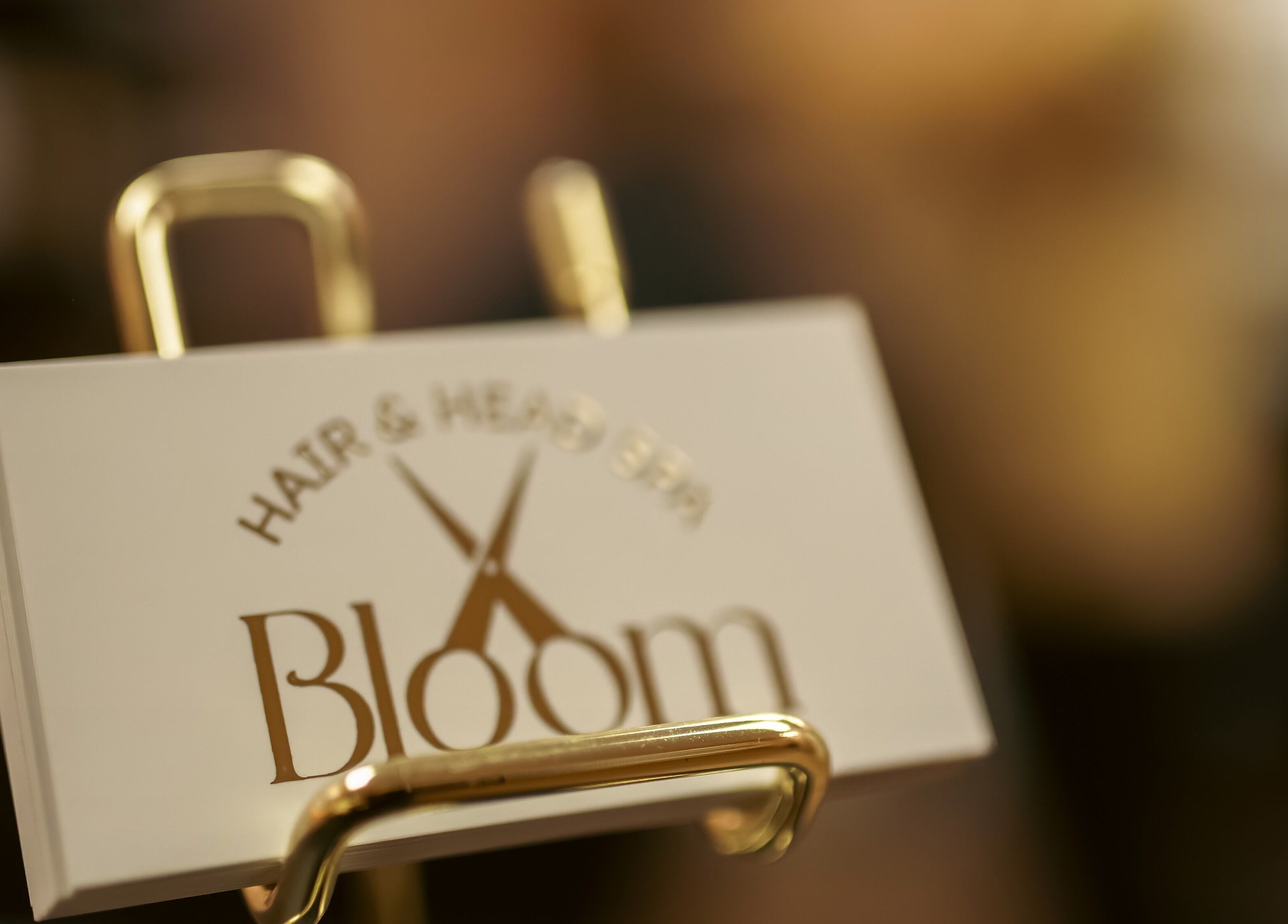 Bloom Hair & Head Spa sign at Witney, England, GB displaying elegant logo design.