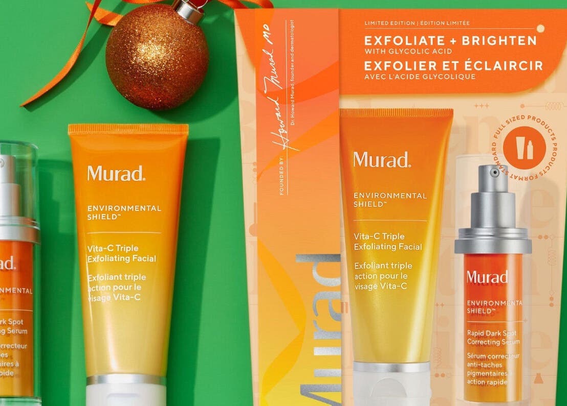 Murad skincare set at Ministry of Beauté, Kingsgrove, New South Wales, AU, featuring orange serum and brightening products.