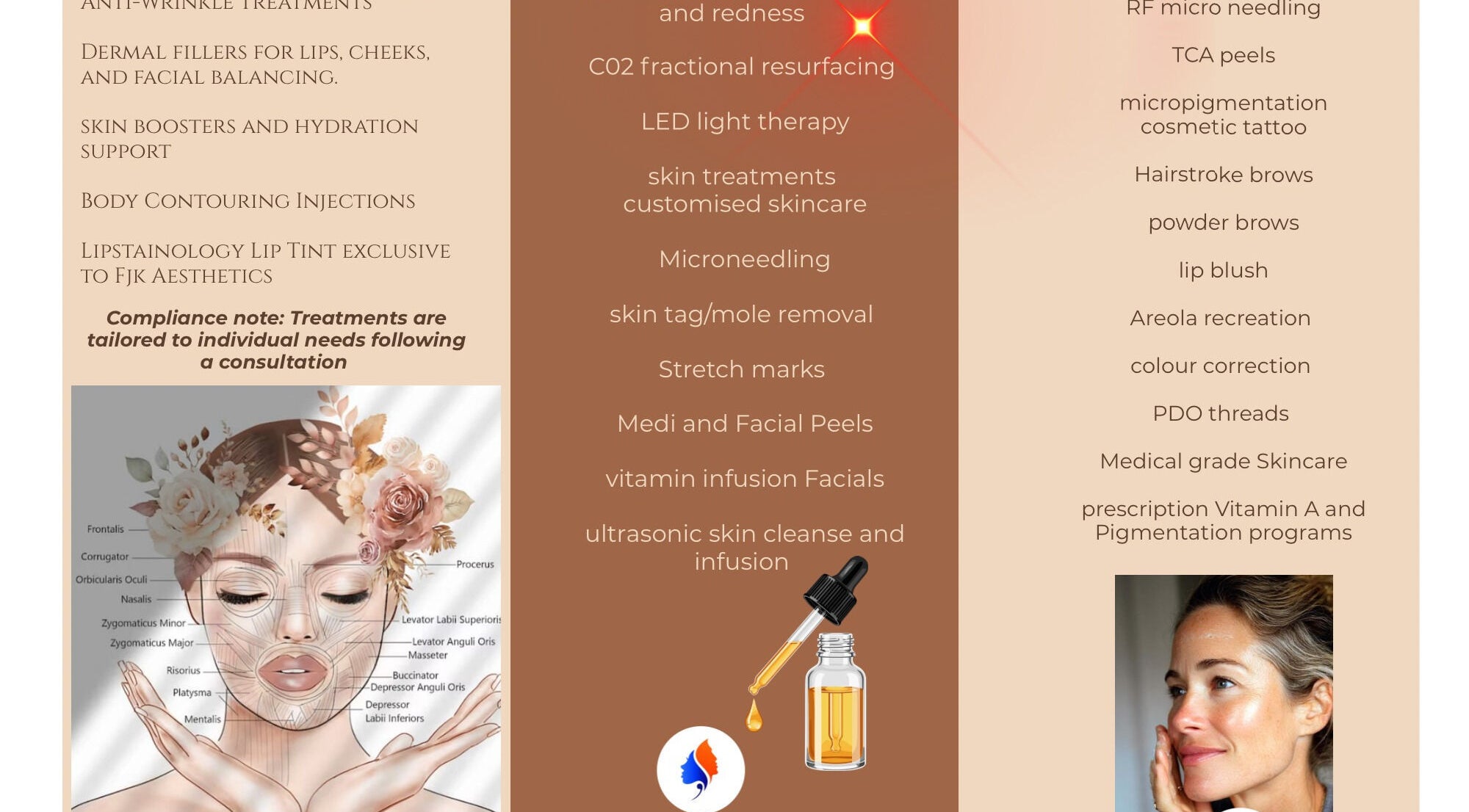 Treatment menu at Fjk Aesthetics in Neutral Bay, New South Wales, AU, featuring various beauty services.