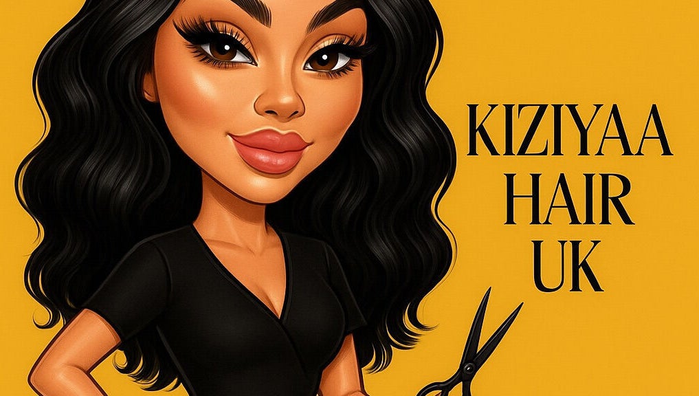 Cartoon stylist holding scissors representing KIZIYAA HAIR UK, Derby, England, GB.