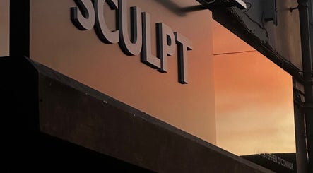 Front view of Sculpt signage at sunset, Newry, Northern Ireland, GB.
