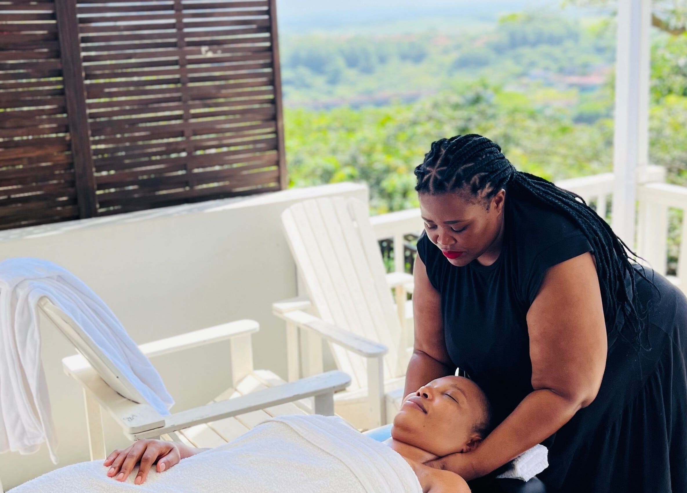 Relaxing massage at Zama’s Mobile Therapy, Tongaat, Kwazulu-natal, ZA. Blissful outdoor experience.