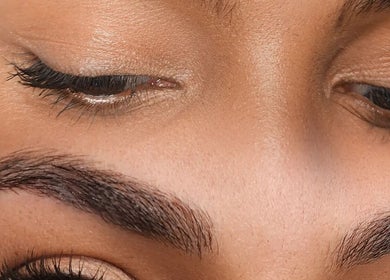 Close-up of elegantly shaped brows at Enigma Prestige Beauty, Newbury, England, GB.