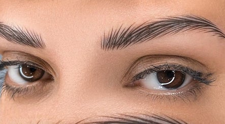 Close-up of expertly groomed brows at Enigma Prestige Beauty, Newbury, England, GB.