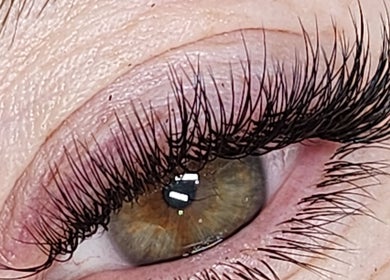 Close-up of lush eyelash extensions at Enigma Prestige Beauty in Newbury, England, GB.