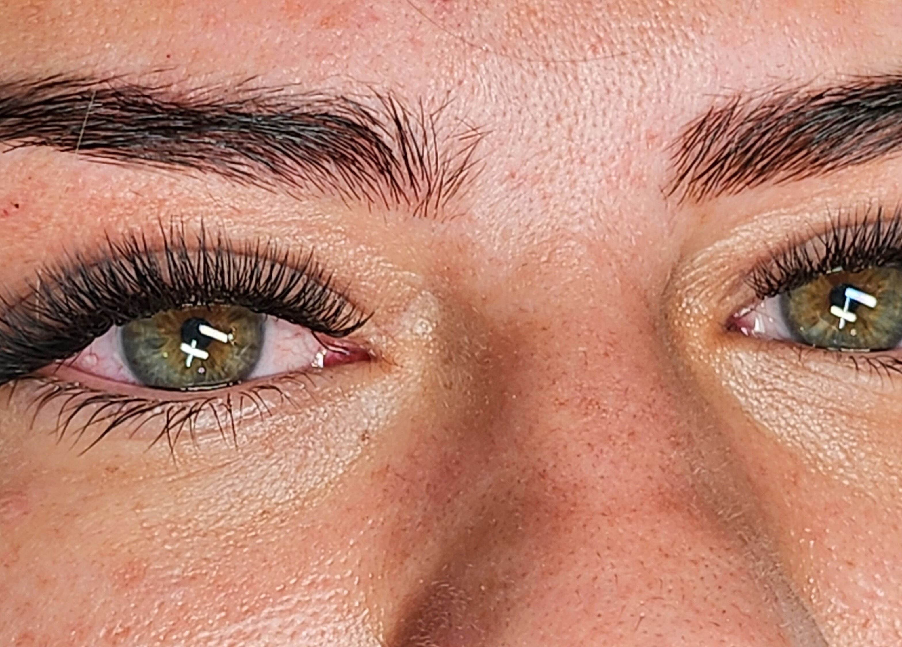 Close-up of elegant eyelash extensions at Enigma Prestige Beauty in Newbury, England, GB.