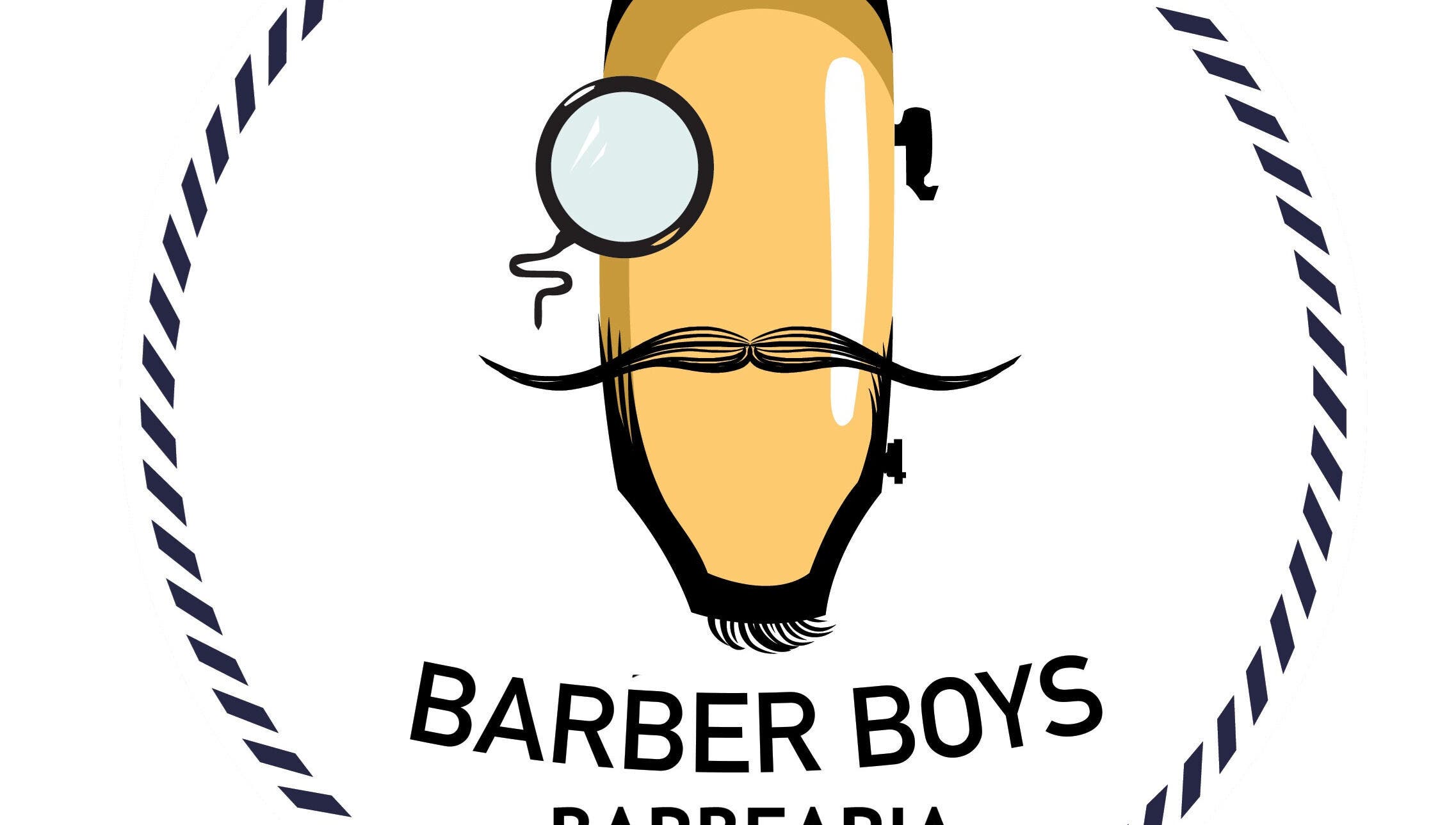 Logotipo da BARBER BOYS Barbearia em Rondônia, Rondônia, BR com design criativo de bigode e monocle.