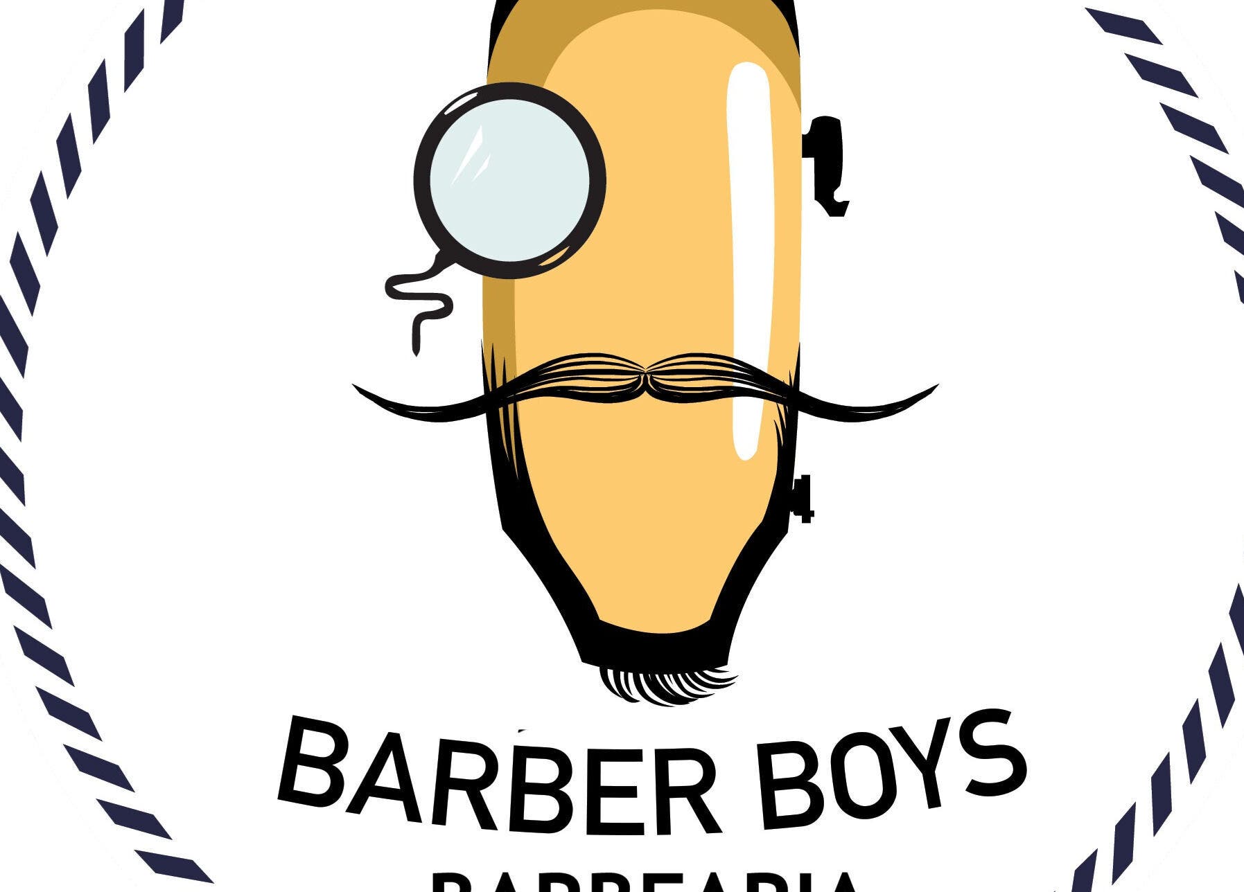 Logotipo da BARBER BOYS Barbearia em Rondônia, Rondônia, BR com design criativo de bigode e monocle.