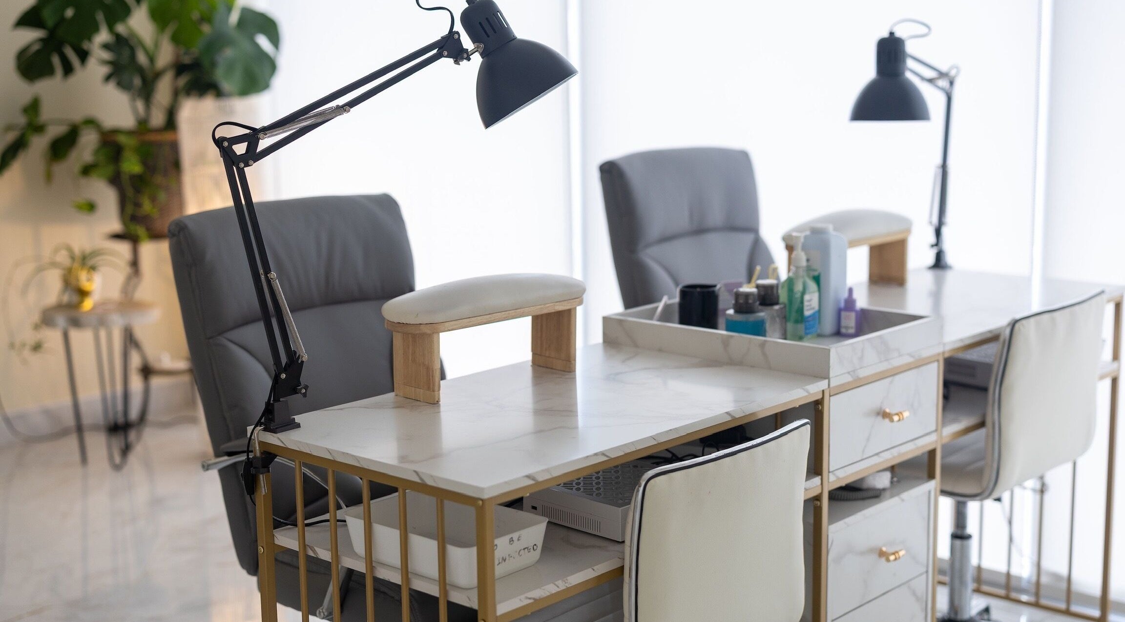 Chic nail station at ProBeauty in Virginia Beach, Virginia, US featuring modern decor and professional setup.
