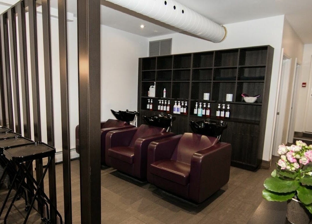 Elegant salon chairs and products at Brixton Parlour, Toronto, CA, blending style and comfort.