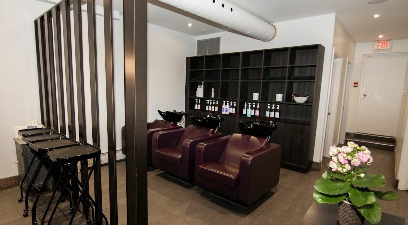 Elegant salon chairs and products at Brixton Parlour, Toronto, CA, blending style and comfort.