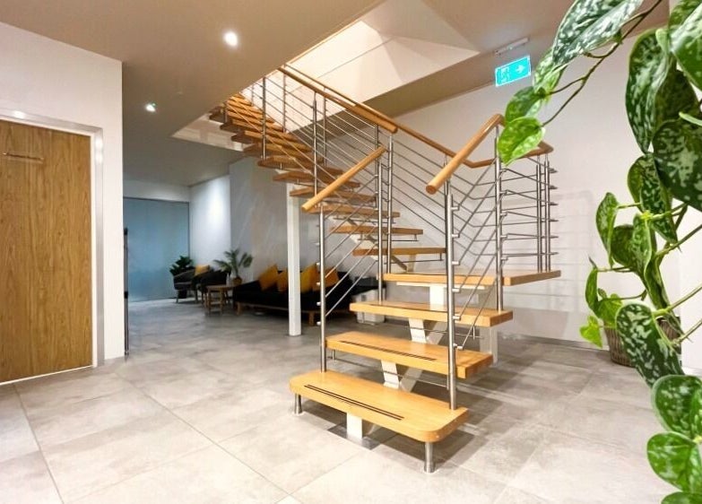 Stylish stairway and modern interior at Mean Men Mareylebone, London, England, GB.
