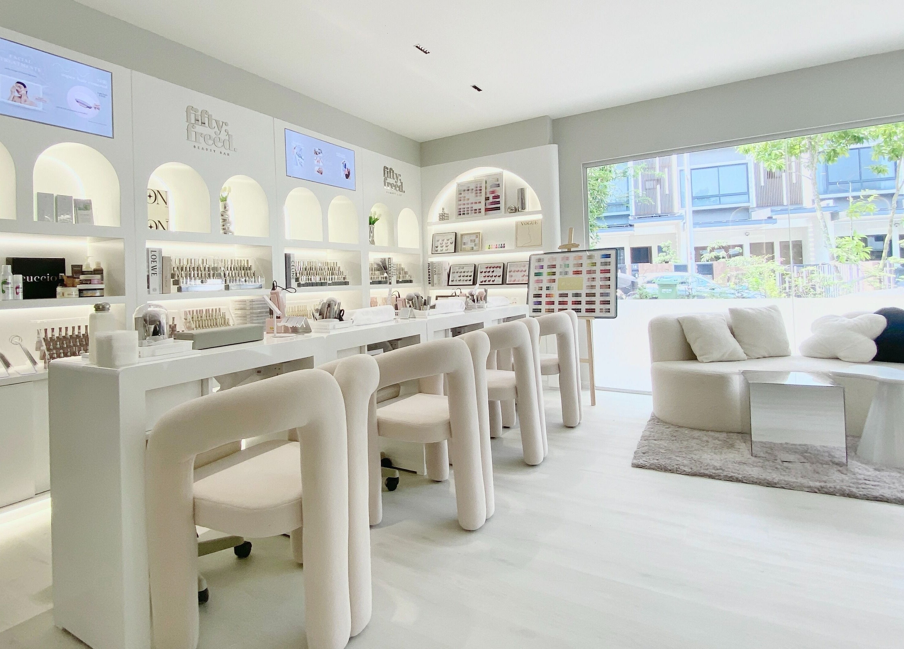 Elegant interior of @fiftyfreed.sg - Eng Kong Terrace in Singapore, SG, showcasing a modern beauty salon design.