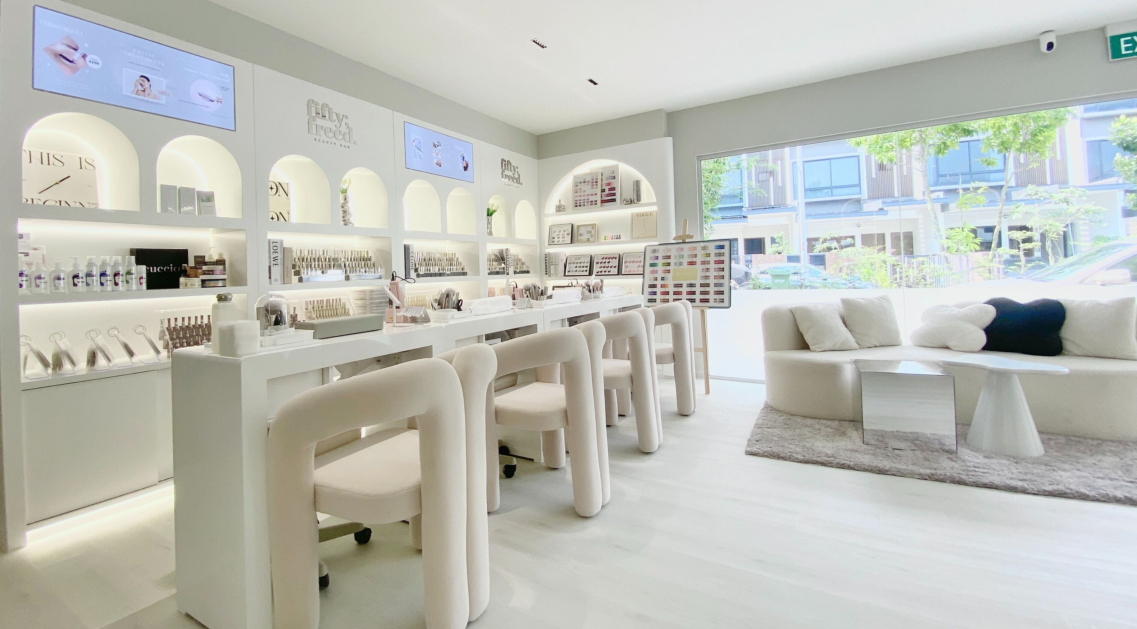 Elegant interior of @fiftyfreed.sg - Eng Kong Terrace in Singapore, SG, showcasing a modern beauty salon design.