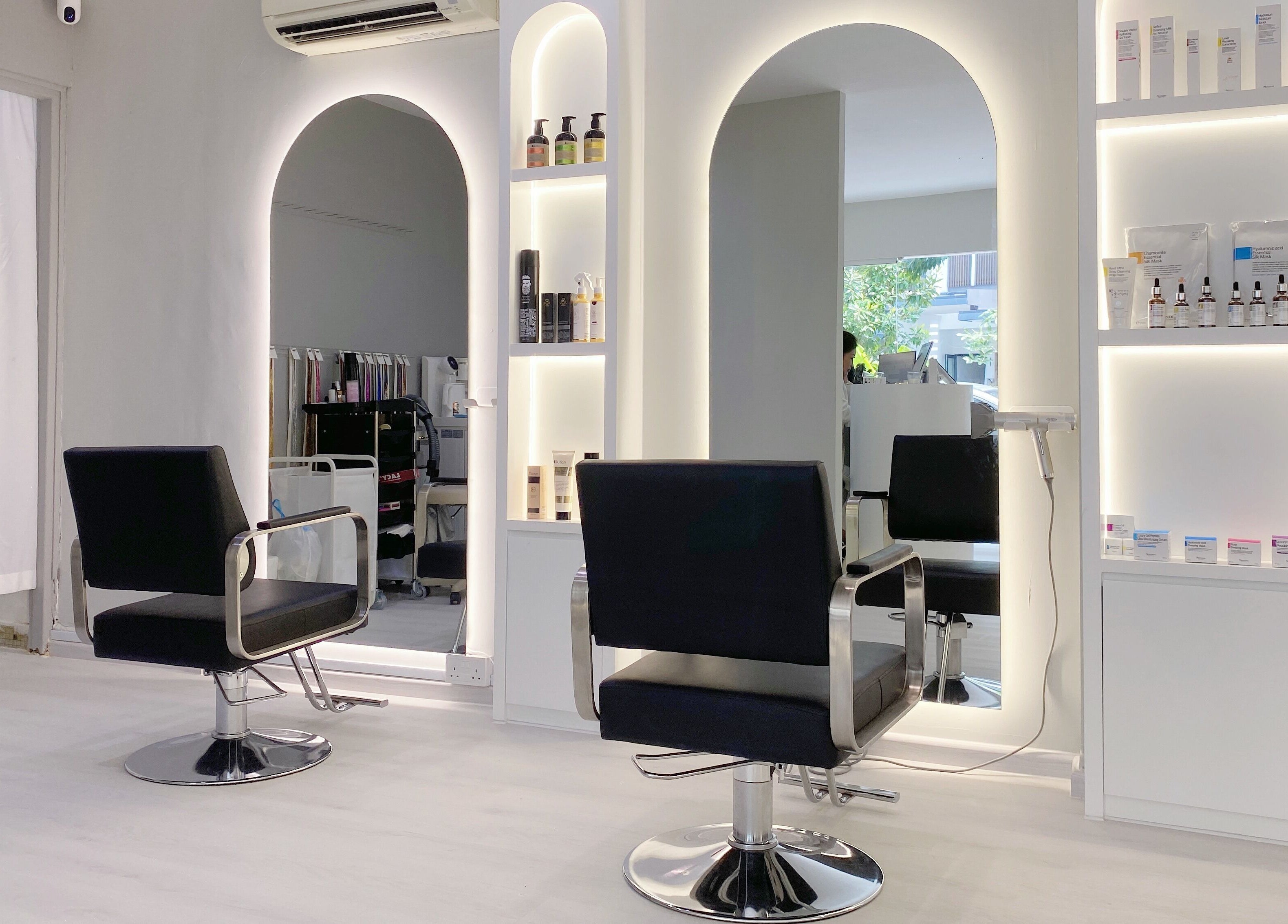 Elegant salon interior with chic chairs at @fiftyfreed.sg - Eng Kong Terrace, Singapore, Singapore, SG.