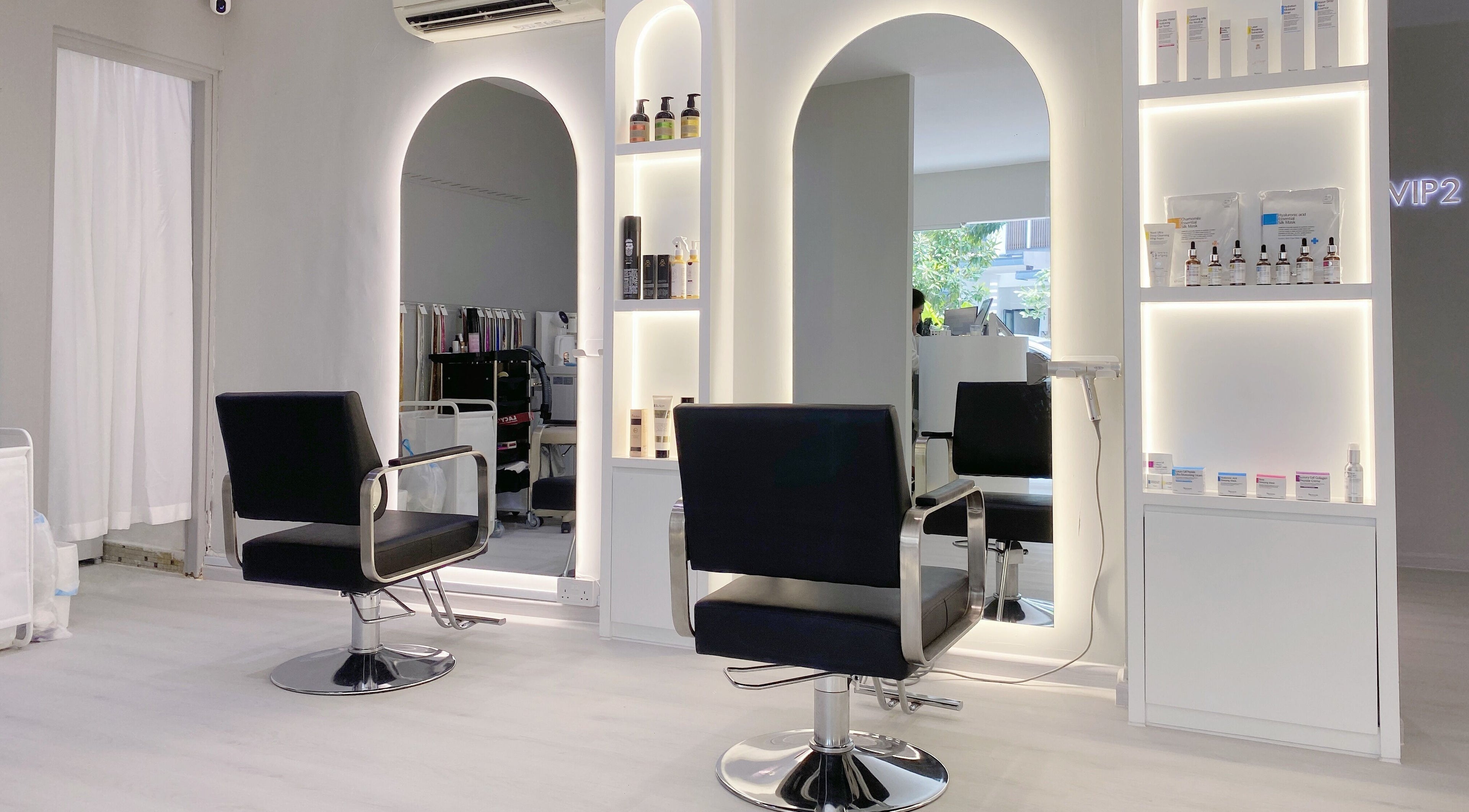 Elegant salon interior with chic chairs at @fiftyfreed.sg - Eng Kong Terrace, Singapore, Singapore, SG.