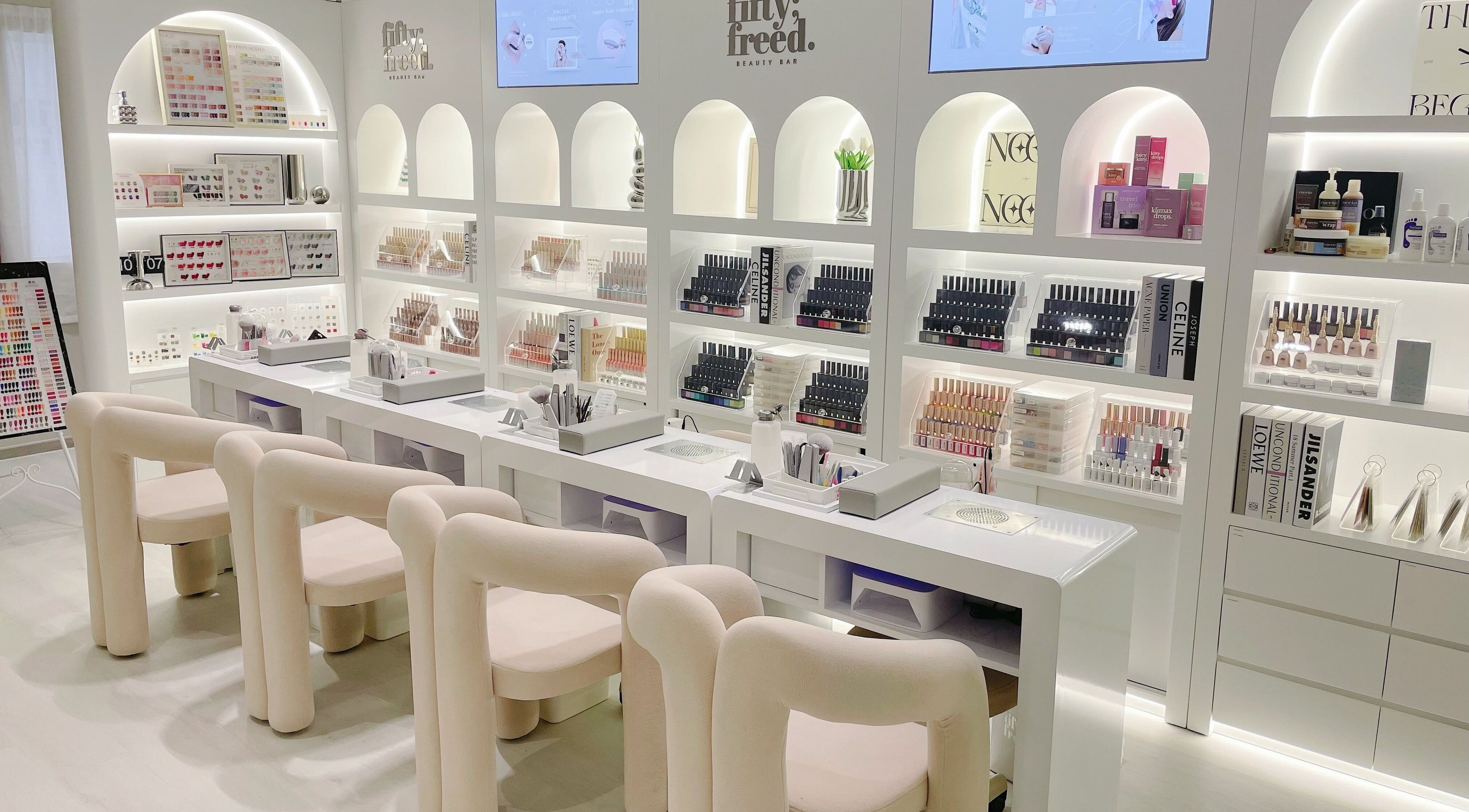 Modern beauty station at @fiftyfreed.sg - Choa Chu Kang, Singapore, Singapore, SG showcasing nail care products.