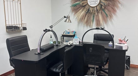 Elegant nail station at Westside Beauty & Barbershop, Dunkirk, Indiana, US, featuring modern furnishings.