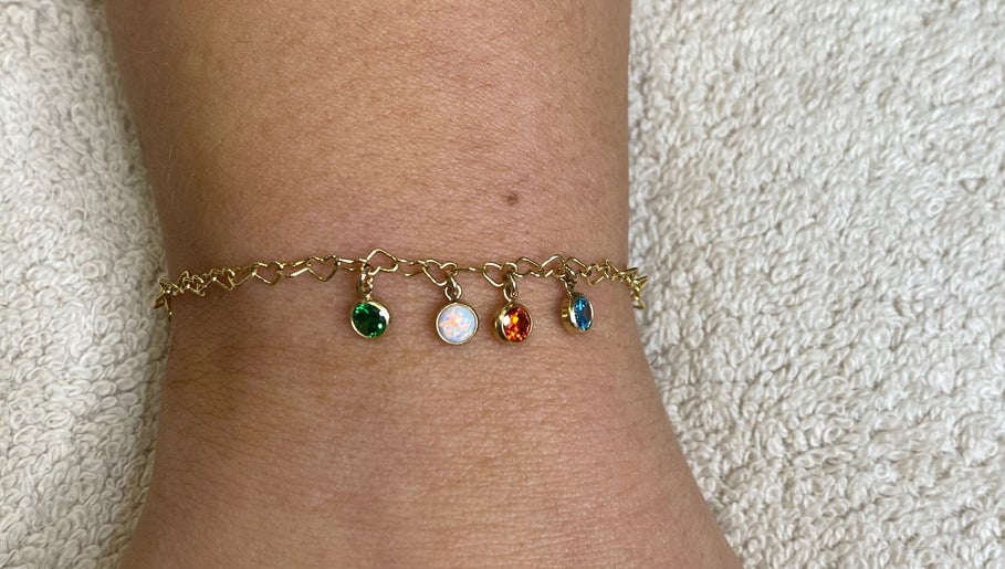 Delicate gemstone ankle bracelet at Poise Studio, Ramsbottom, England, GB.