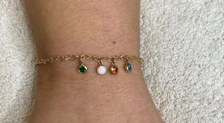 Delicate gemstone ankle bracelet at Poise Studio, Ramsbottom, England, GB.