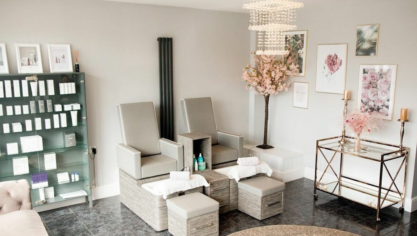 Chic beauty interior at Allure Boutique in High Wycombe, England, GB with elegant pedicure stations and decor.