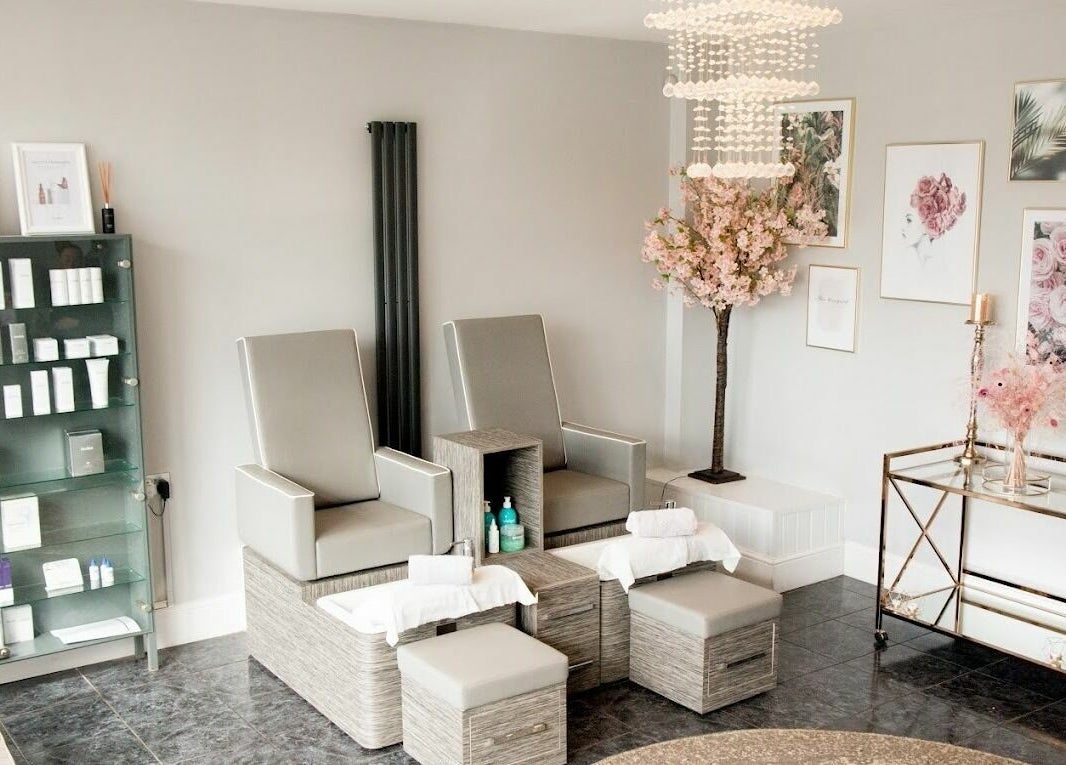 Chic beauty interior at Allure Boutique in High Wycombe, England, GB with elegant pedicure stations and decor.