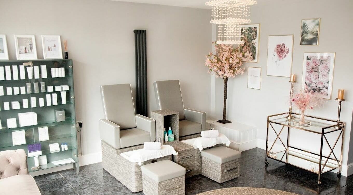 Chic beauty interior at Allure Boutique in High Wycombe, England, GB with elegant pedicure stations and decor.