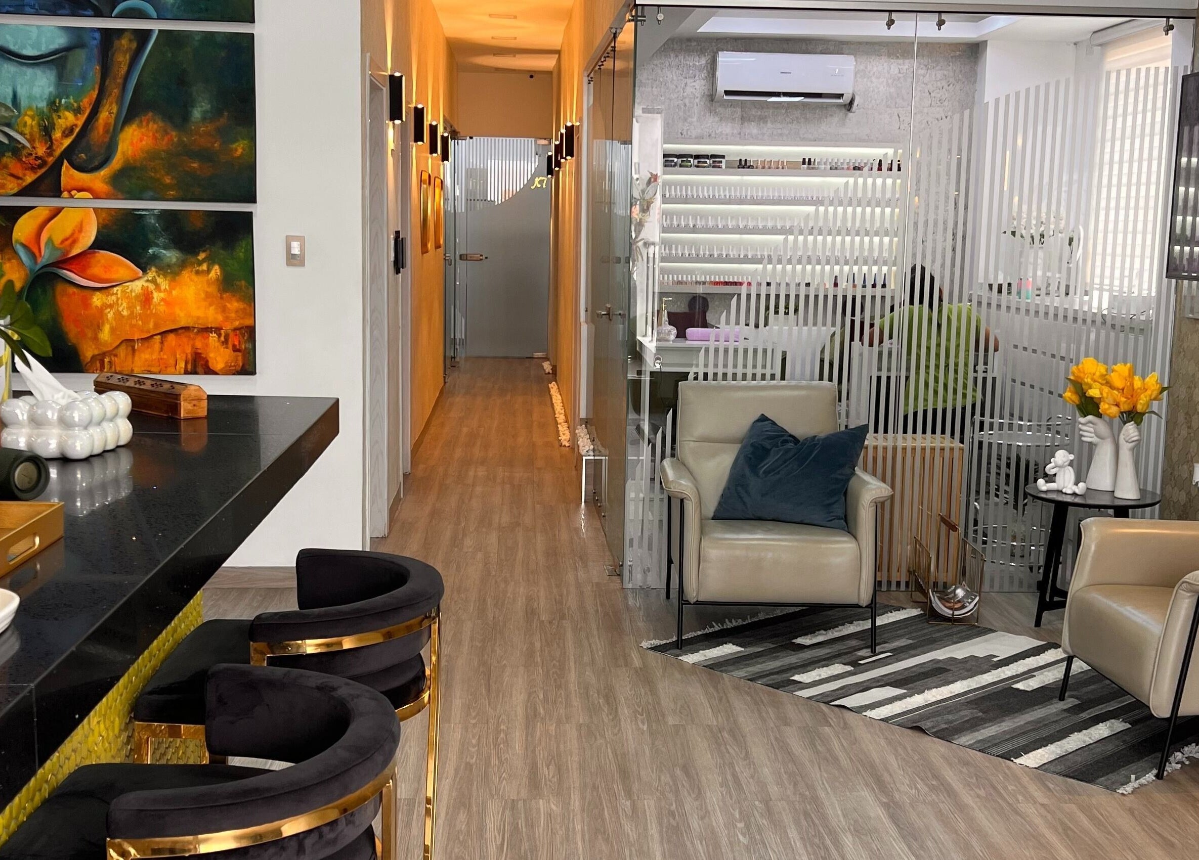 Recepción elegante de K&Var Spa Trigal en Valencia, Carabobo, VE, con decoración moderna.