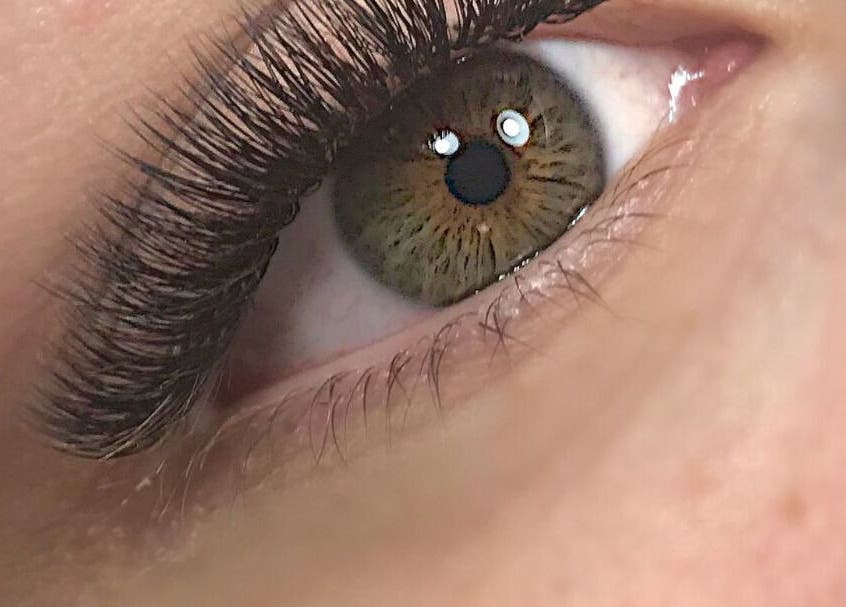 Close-up of expertly applied eyelash extensions at MyLash Canada, Oakville, Ontario, CA.