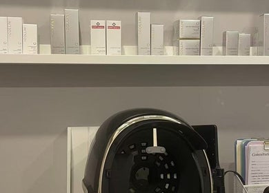 Shelf with skincare products at Beauty La para laser & skincare, Hammonds Plains, Nova Scotia, CA.