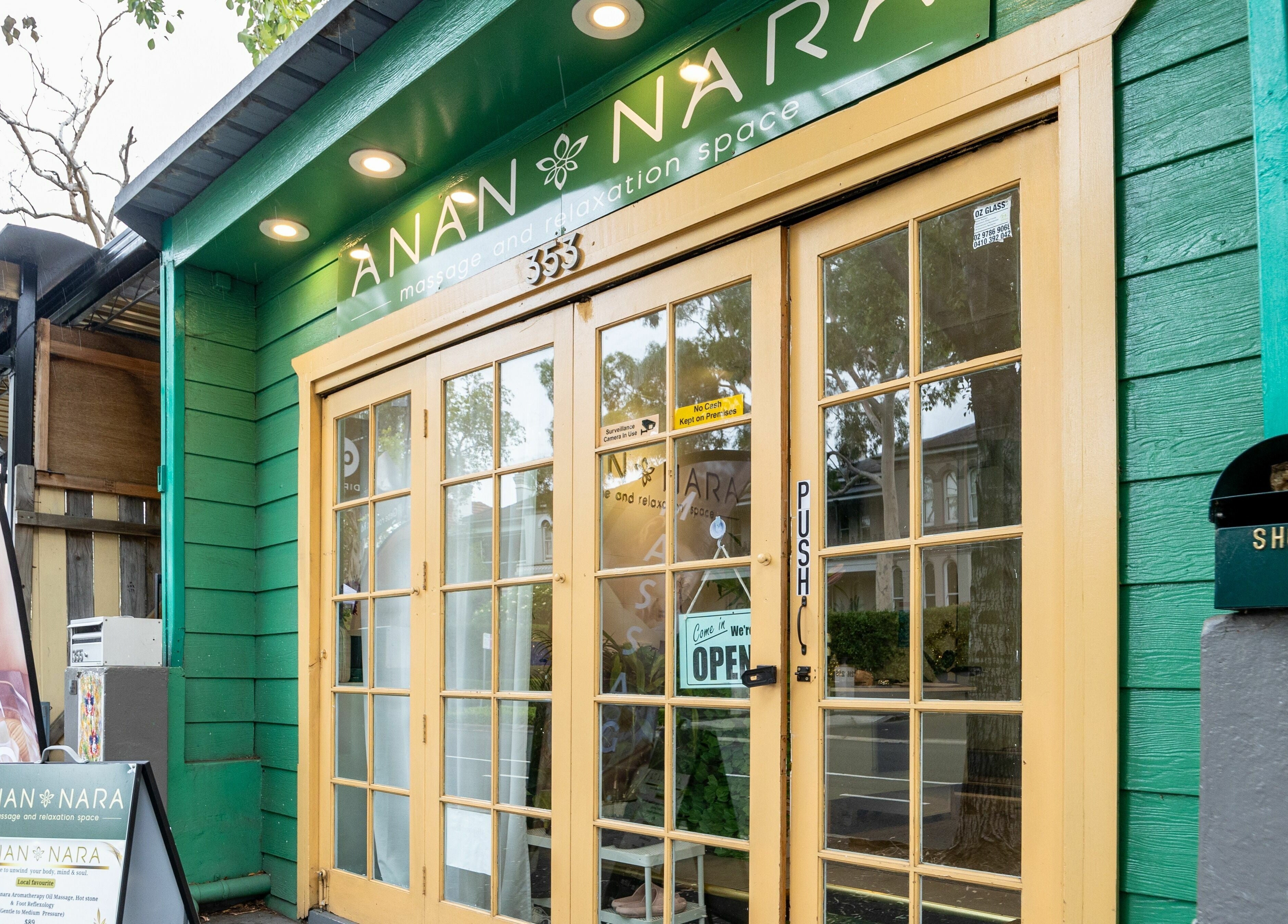 Front view of Anan Nara Massage and Relaxation Space in Glebe, New South Wales, AU with welcoming entry.