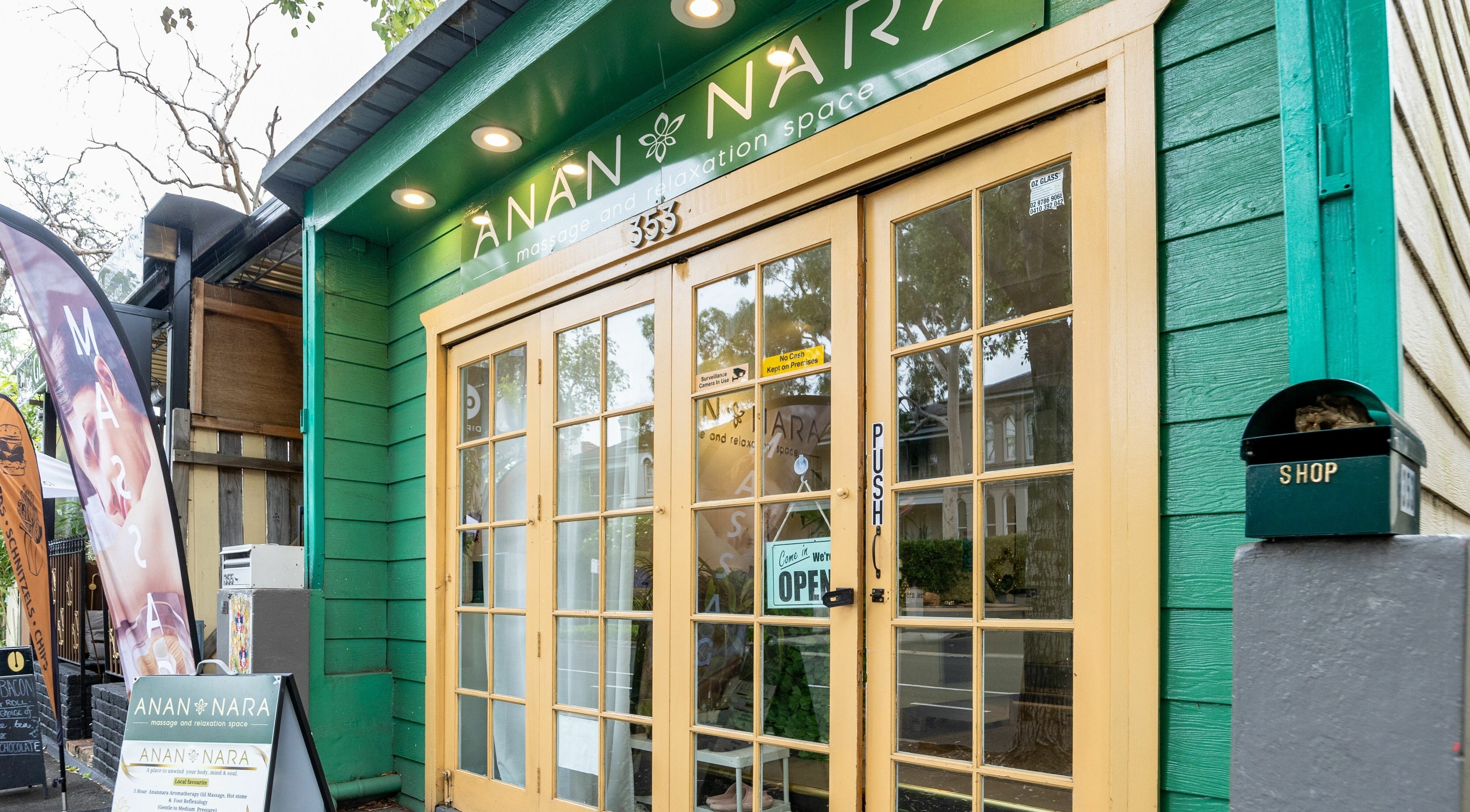 Front view of Anan Nara Massage and Relaxation Space in Glebe, New South Wales, AU with welcoming entry.