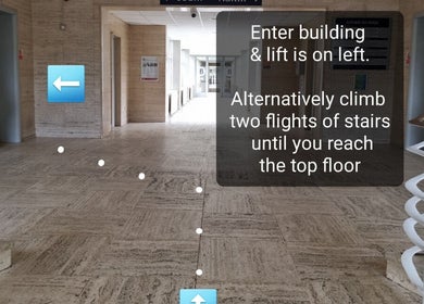 Entrance to Waxing by Amy with lift access in Pontypool, Wales, GB. Stairs and elevator visible.