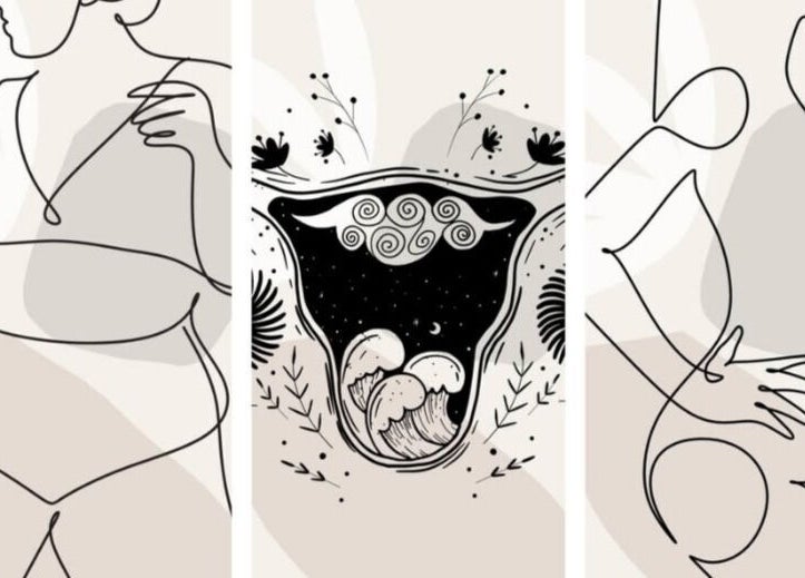 Abstract line art of women and nature at Waxing by Amy, Pontypool, Wales, GB.