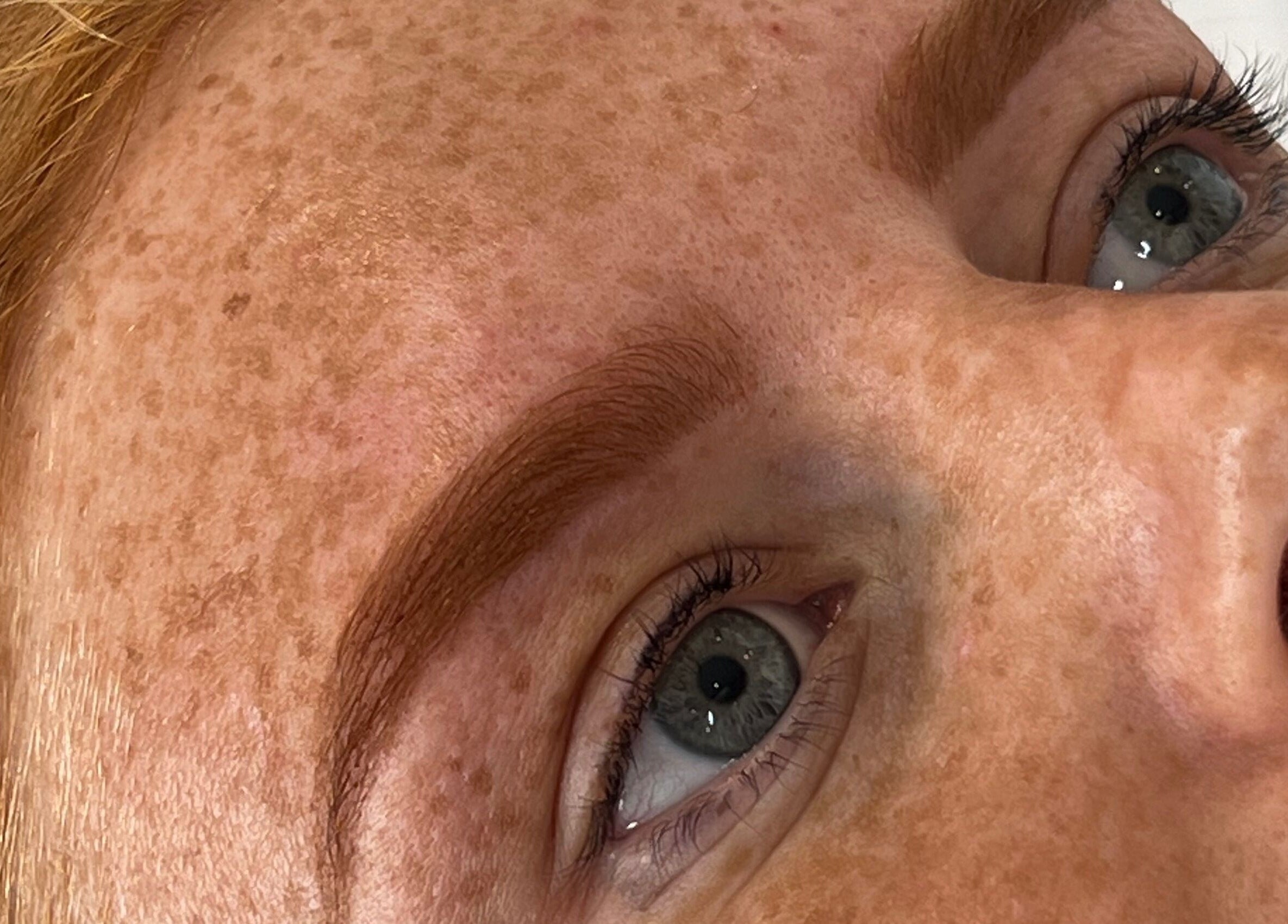 Close-up of beautifully shaped eyebrows at Brow Honey, Darlington, England, GB.