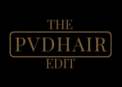 The PVD Hair Edit logo displayed in Providence, Rhode Island, US. Chic typography on a black background.