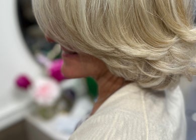 Elegant blonde hairstyle at The PVD Hair Edit, Providence, Rhode Island, US.