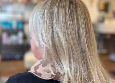 Blonde hair elegantly styled at The PVD Hair Edit, Providence, Rhode Island, US salon.