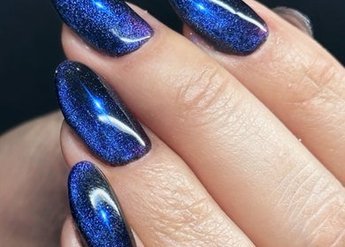 Elegant blue glitter nails at SaHaR(Castle hill), Castle Hill, New South Wales, AU.