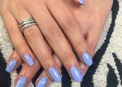 Lilac manicure at R and R Tranquility, Aberdeen, Scotland, GB. Elegant nail care in stylish setting.