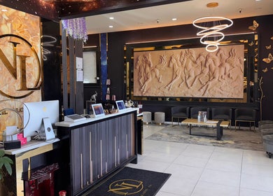 Luxurious interior of NL Nail Lounge and Bar, Corydon, Indiana, US with stylish decor and welcoming atmosphere.