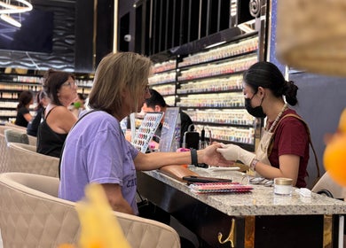 Customer receiving manicure at NL Nail Lounge and Bar, Corydon, Indiana, US.