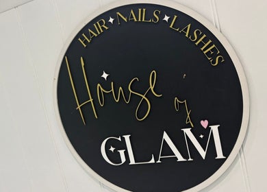 Elegant signage for House of Glam Wickersley in Bramley, England, GB, offering hair, nails, and lash services.