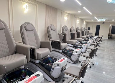 Modern pedicure chairs at BLANC Nail Spa Beauty, Wexford, County Wexford, IE, offering stylish relaxation.