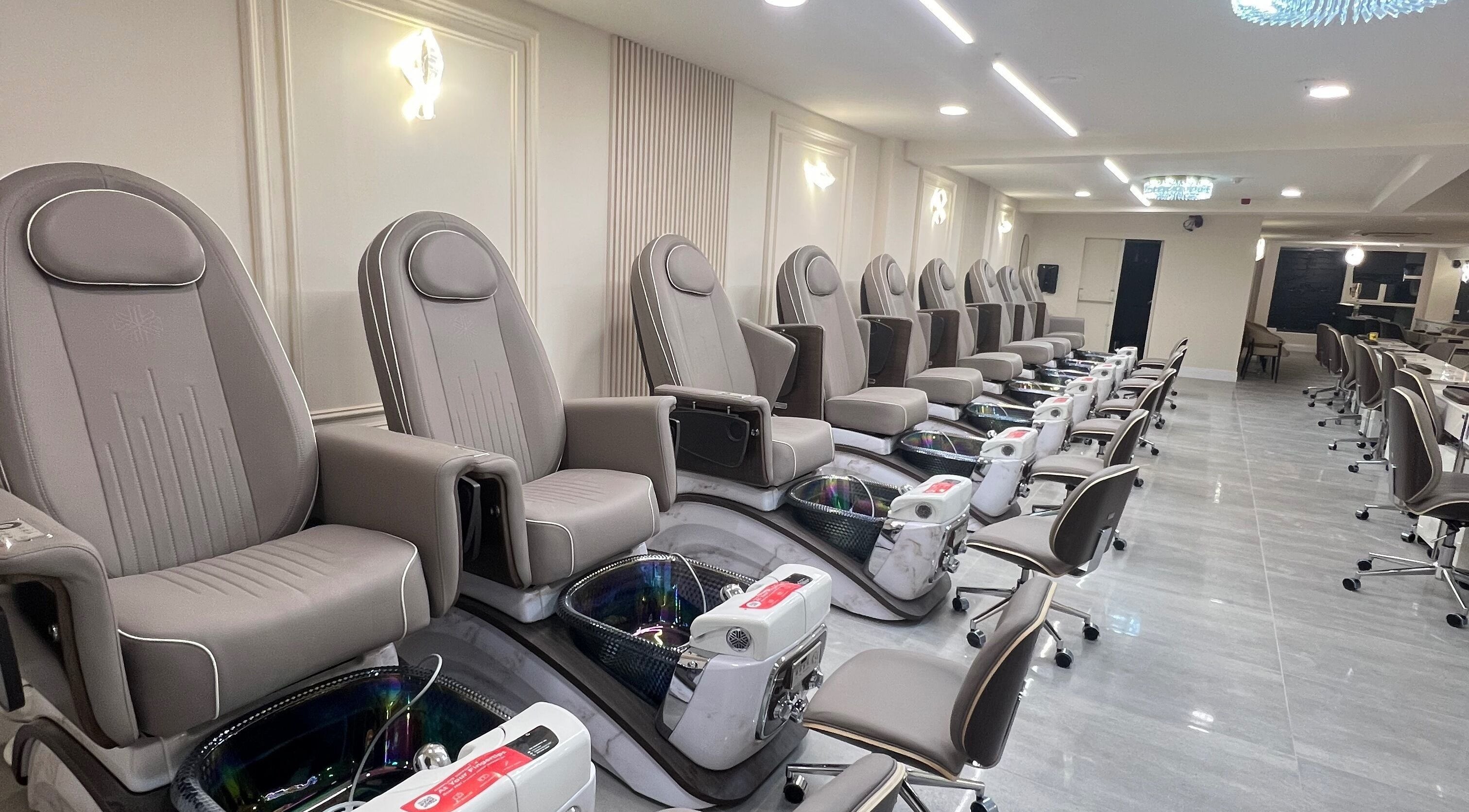 Modern pedicure chairs at BLANC Nail Spa Beauty, Wexford, County Wexford, IE, offering stylish relaxation.
