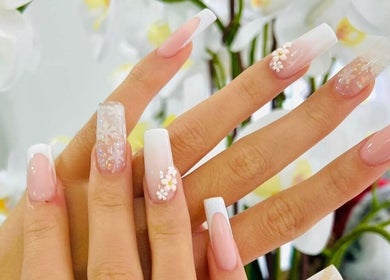 Elegant floral nail art at BLANC Nail Spa Beauty, Wexford, County Wexford, IE, showcasing sophisticated design.