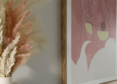 Modern wall art and dried flowers at Pure Bliss Skin Body and Beauty, Kinross, Western Australia, AU.