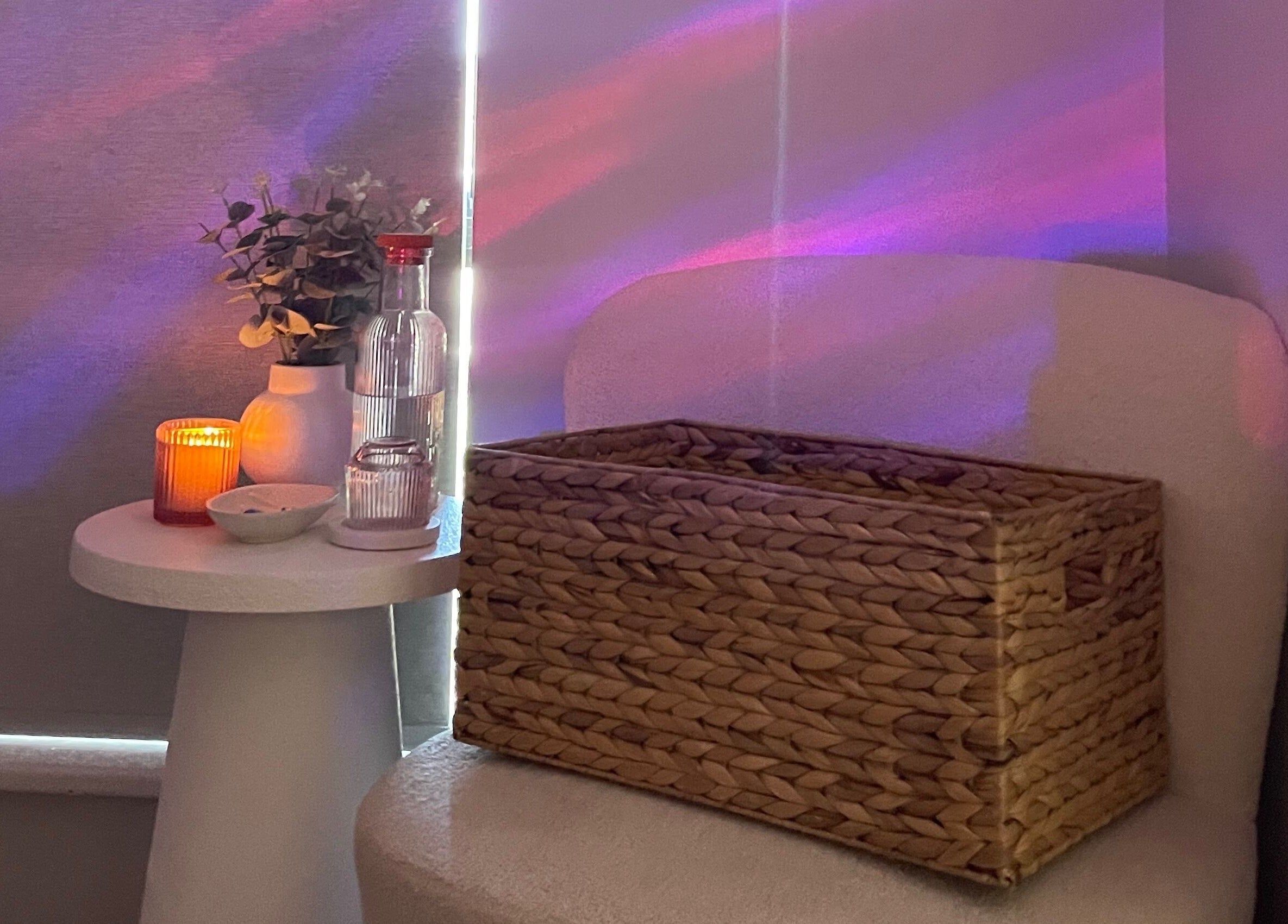 A calming seating area at Pure Bliss Skin Body And Beauty, Kinross, Western Australia, highlighting soothing decor.